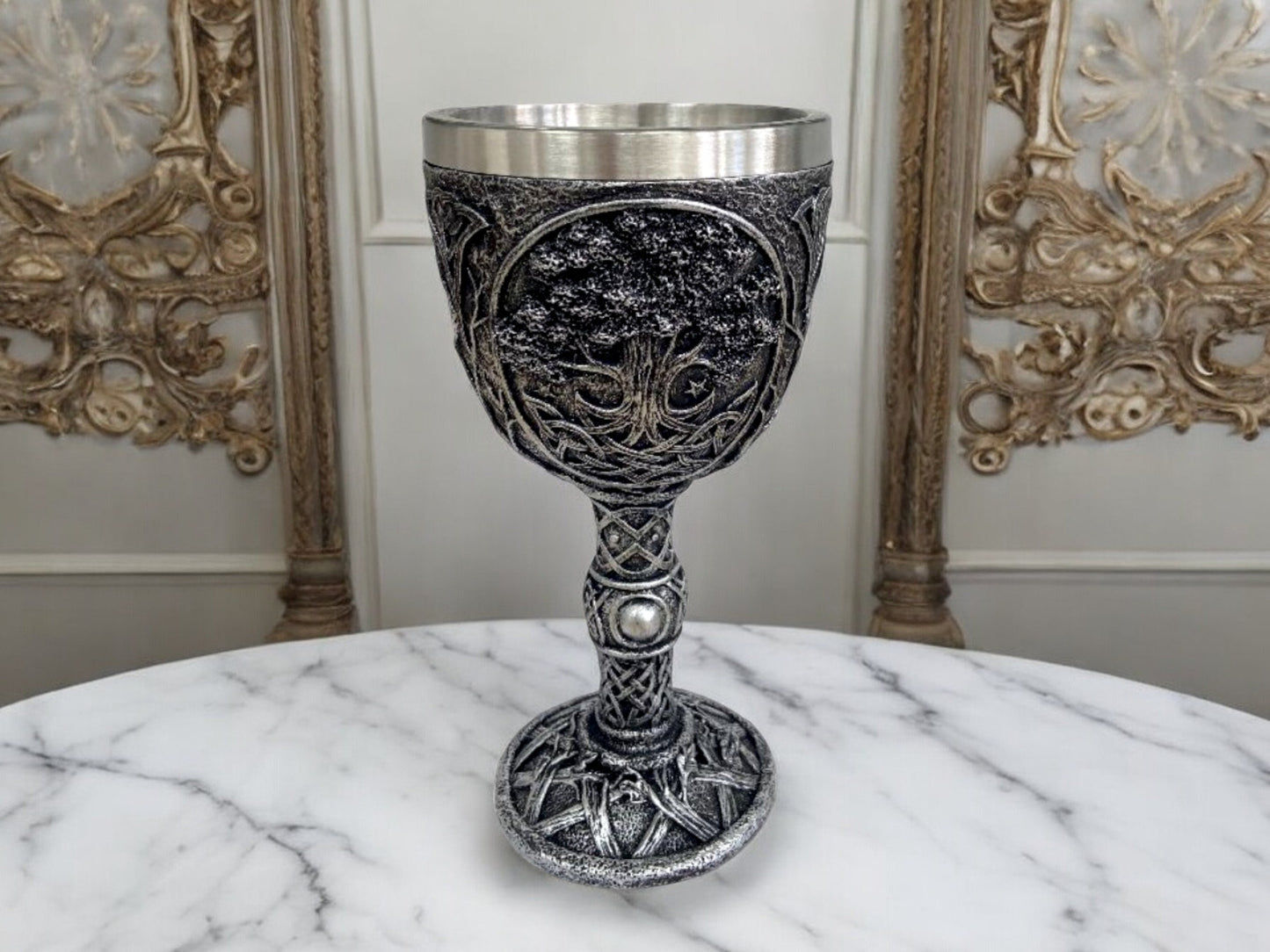 Tree of Life Pagan Wicca Goblet - Handcrafted Resin Chalice with Stainless Steel Insert - Spiritual Decor