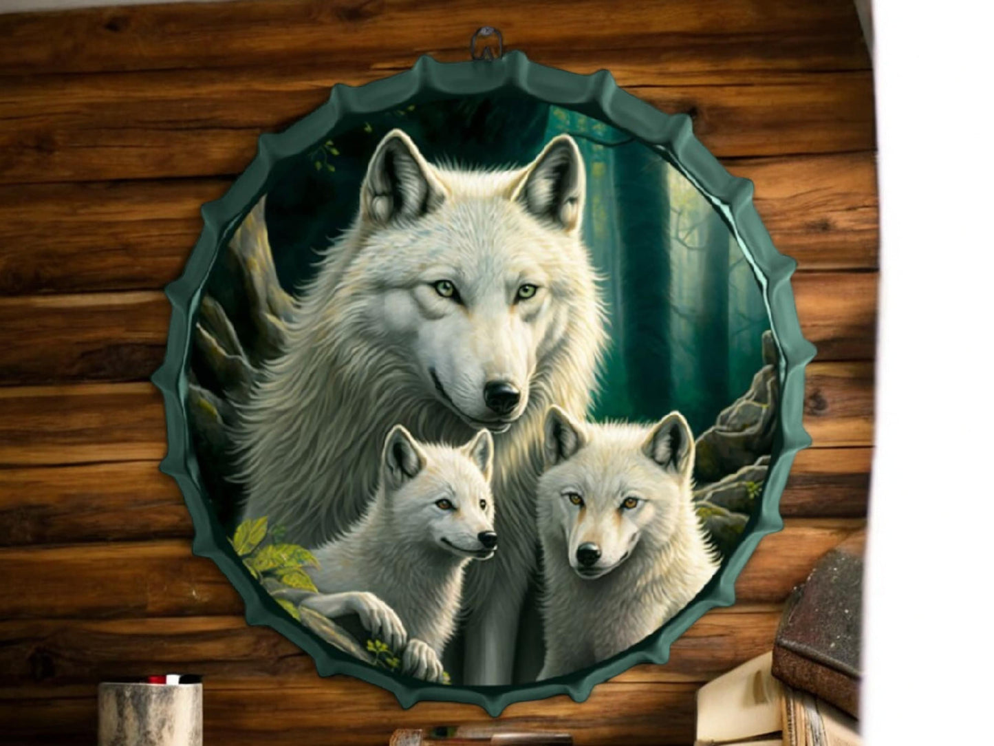 Majestic Wolf Family Metal Wall Art - 42cm Diameter, Ready to Hang, Nature Decor, Wildlife Metal Sign-Osiris Craftworks