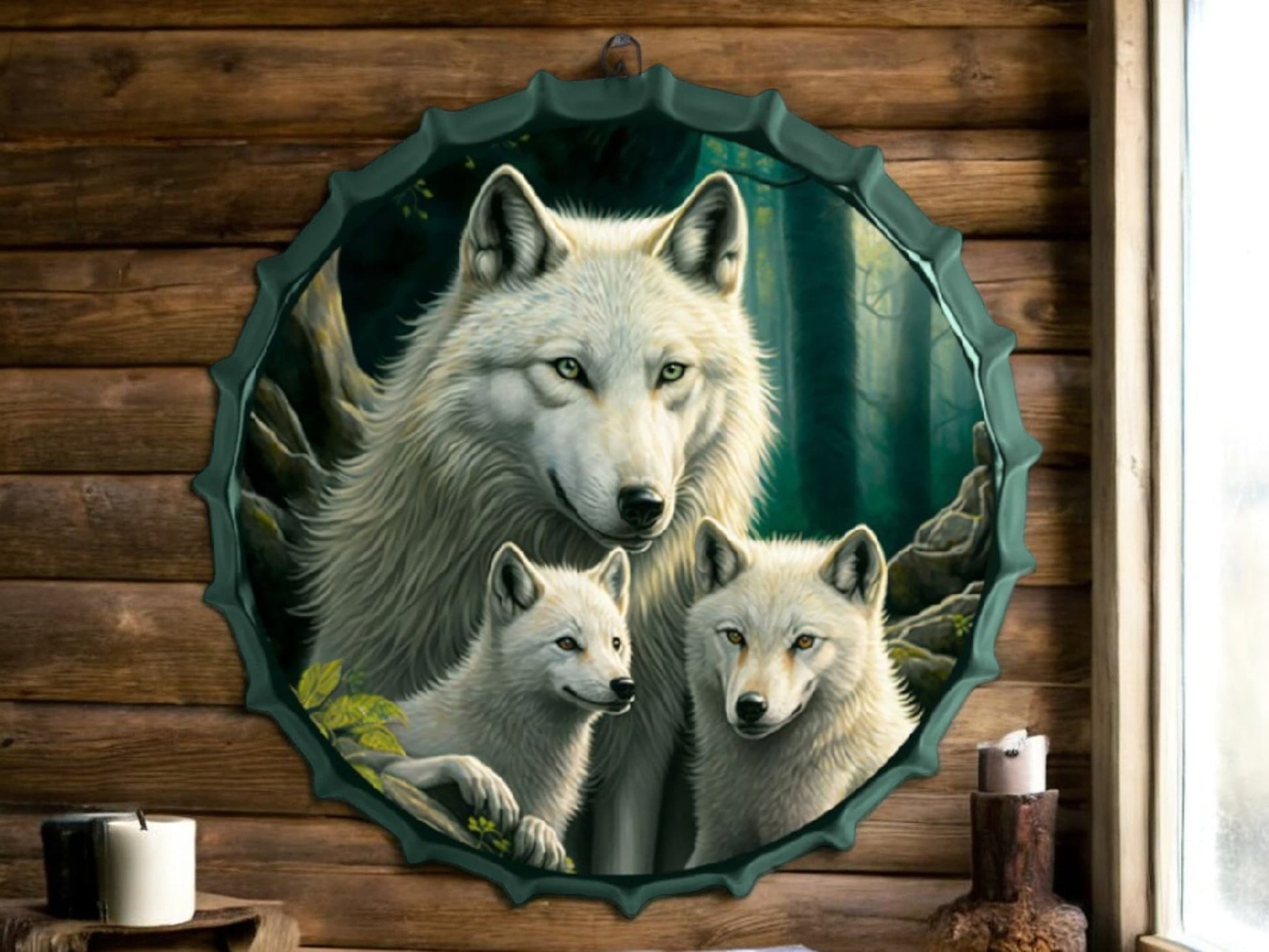 Majestic Wolf Family Metal Wall Art - 42cm Diameter, Ready to Hang, Nature Decor, Wildlife Metal Sign-Osiris Craftworks