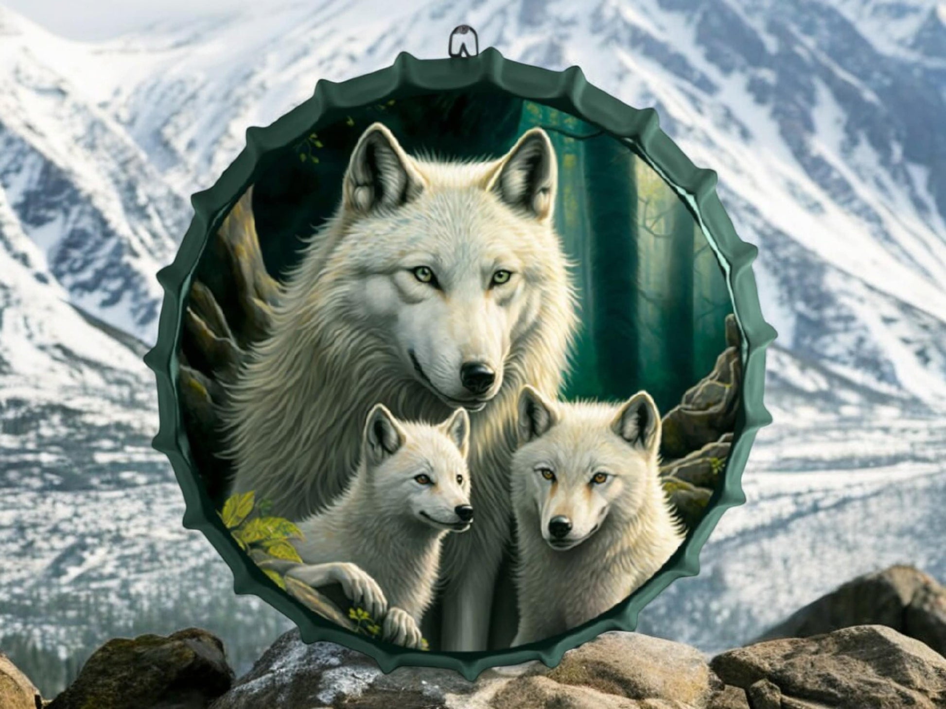 Majestic Wolf Family Metal Wall Art - 42cm Diameter, Ready to Hang, Nature Decor, Wildlife Metal Sign-Osiris Craftworks