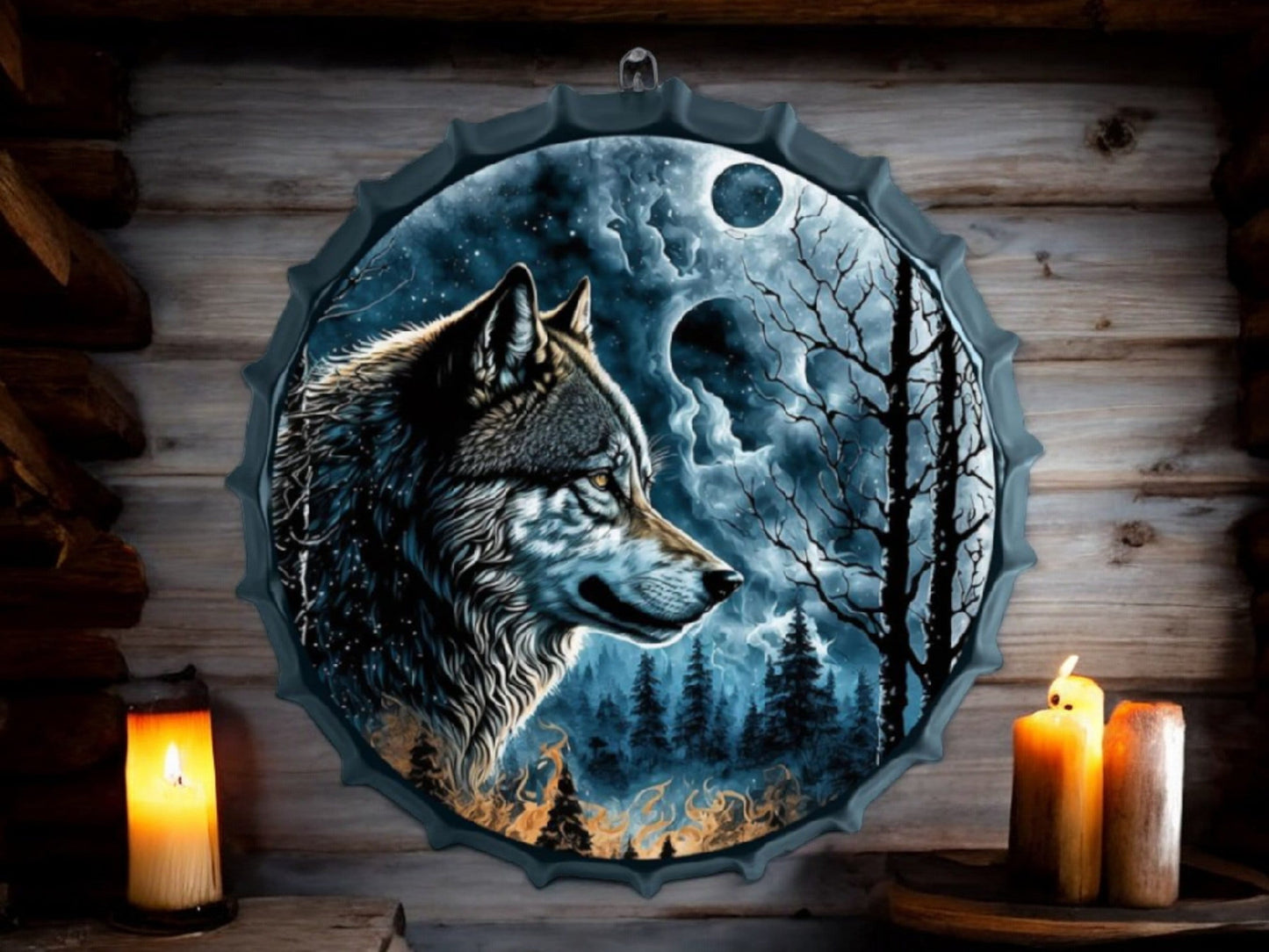 Metallwandkunst „Lone Wolf“ im Mondlicht – 42 cm Wolfsdekor aus Metall, fertig zum Aufhängen, Traum für Naturliebhaber, rustikale Heimdekoration