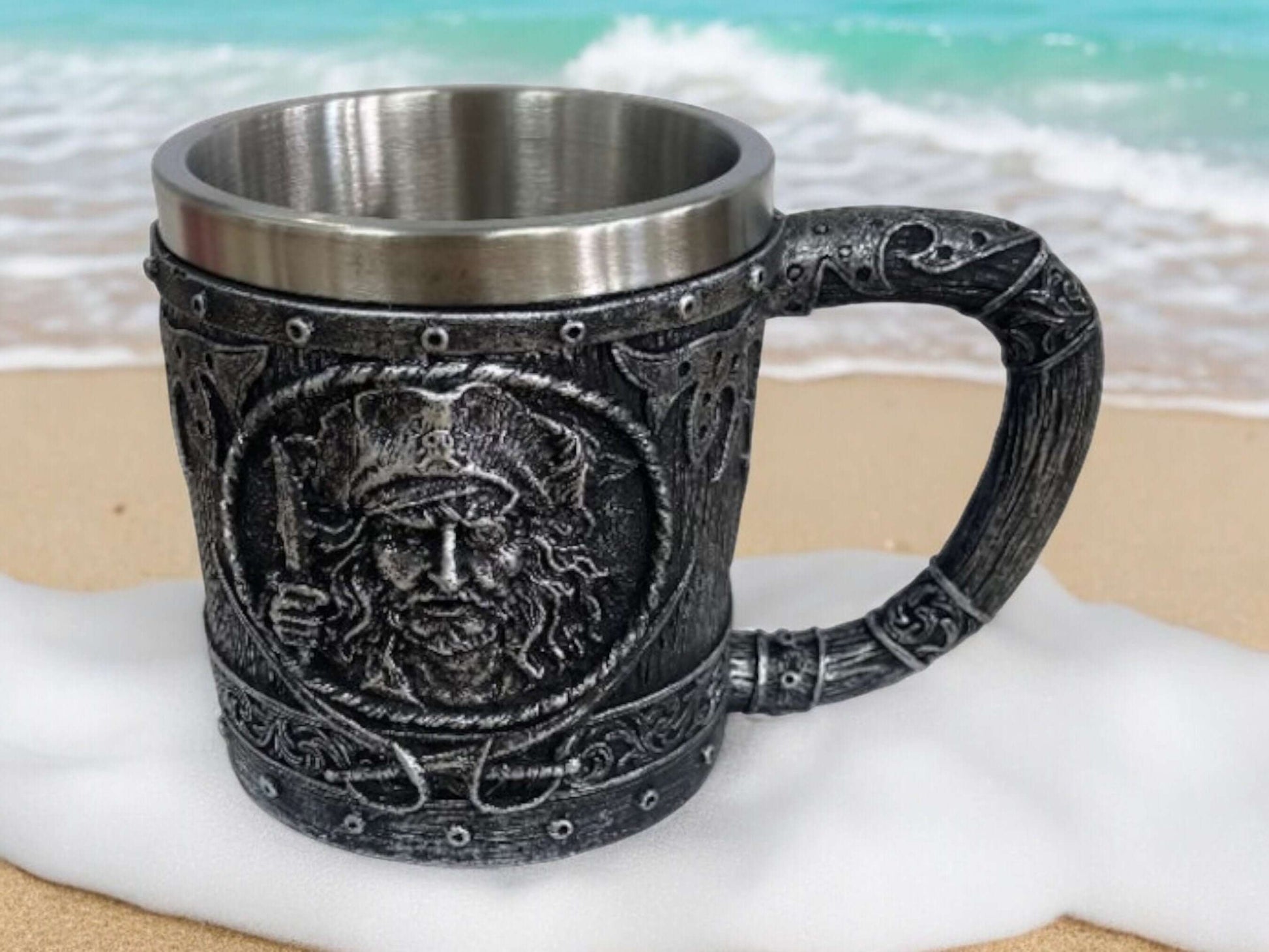 Pirate Resin Tankard - Handcrafted Gothic Mug, Stainless Steel Insert, Unique Pirate Decor-Osiris Craftworks