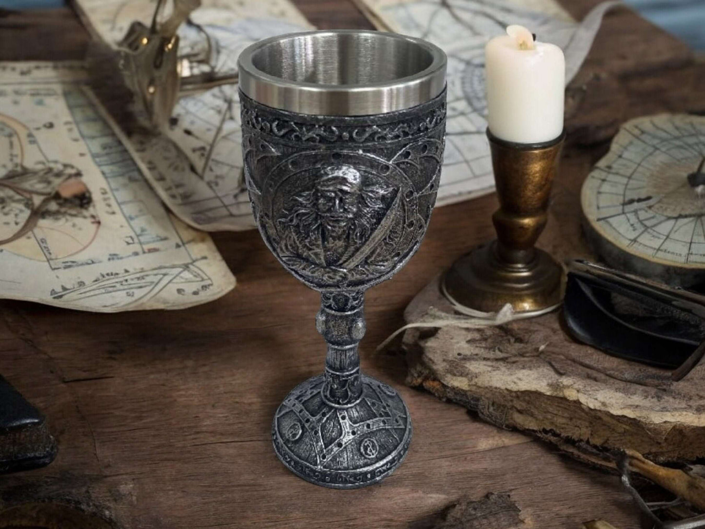 Pirate Skull Goblet with Stainless Steel Insert - Gothic Chalice, Medieval Drinkware, Pirate Mug, Viking Tankard, Unique Gift, Home Decor-Osiris Craftworks