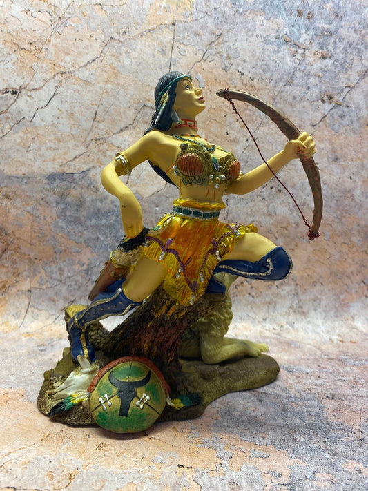 Resilient Tribal Warrior Woman Statue with Loyal Wolf, Exquisite Resin Craftsmanship, 22x17cm – Empowering Home Decor