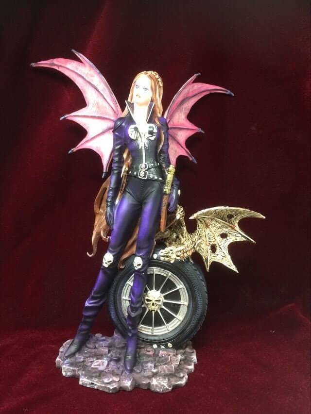 Gothic Biker Fairy Resin Figurine - Dark Fantasy Winged Sculpture, Unique Rocker Style Faerie Decor-Osiris Craftworks