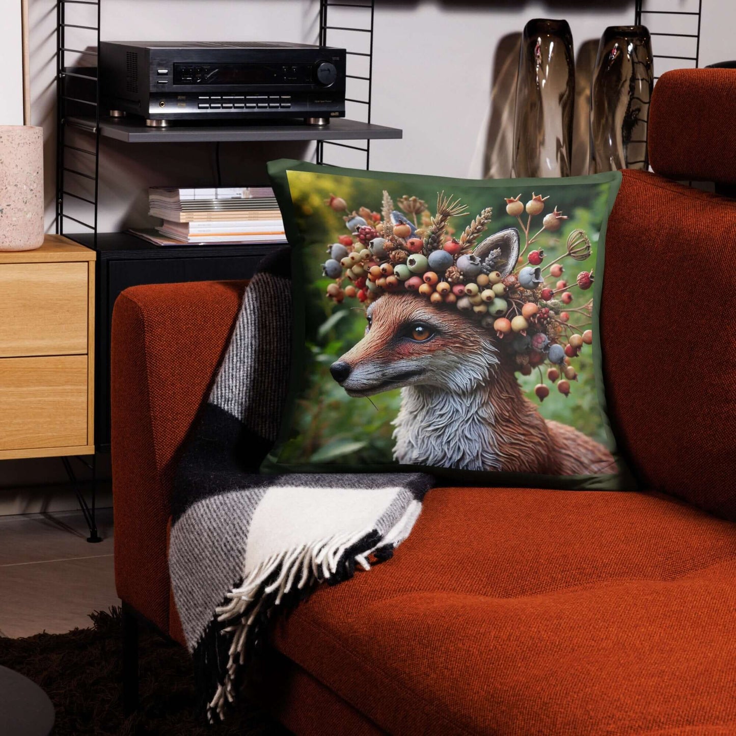 Royal Fox Inspired Cushion | Woodland Animal Decor | Vibrant Forest Wildlife Pillow | Handmade Nature Art Cushion | Unique Fox Lover Gift