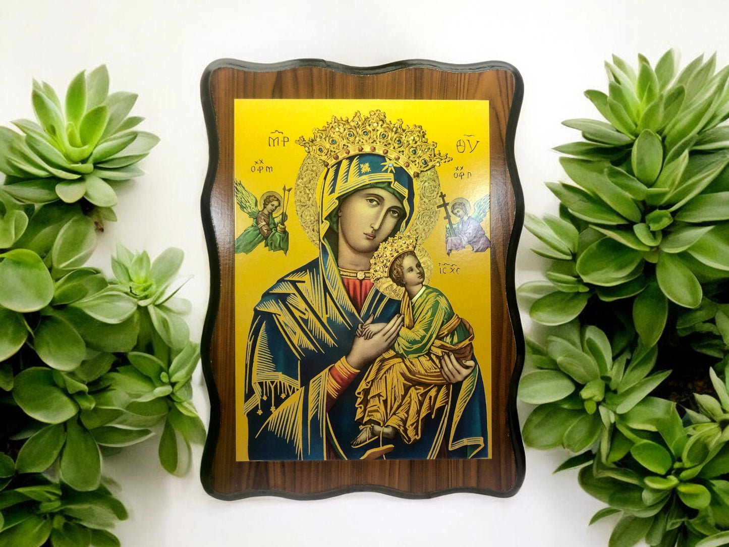 Handcrafted Wooden Icon Plaque of Our Lady of Perpetual Help – Virgin Mary Wall Art, Religious Home Decor-Osiris Craftworks