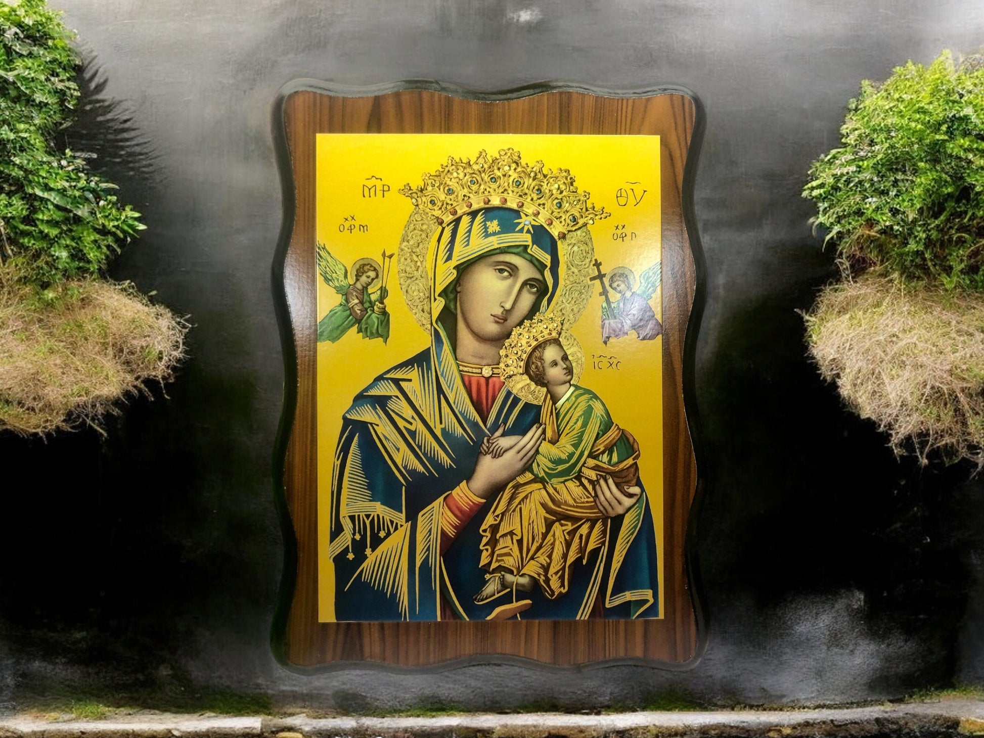 Handcrafted Wooden Icon Plaque of Our Lady of Perpetual Help – Virgin Mary Wall Art, Religious Home Decor-Osiris Craftworks