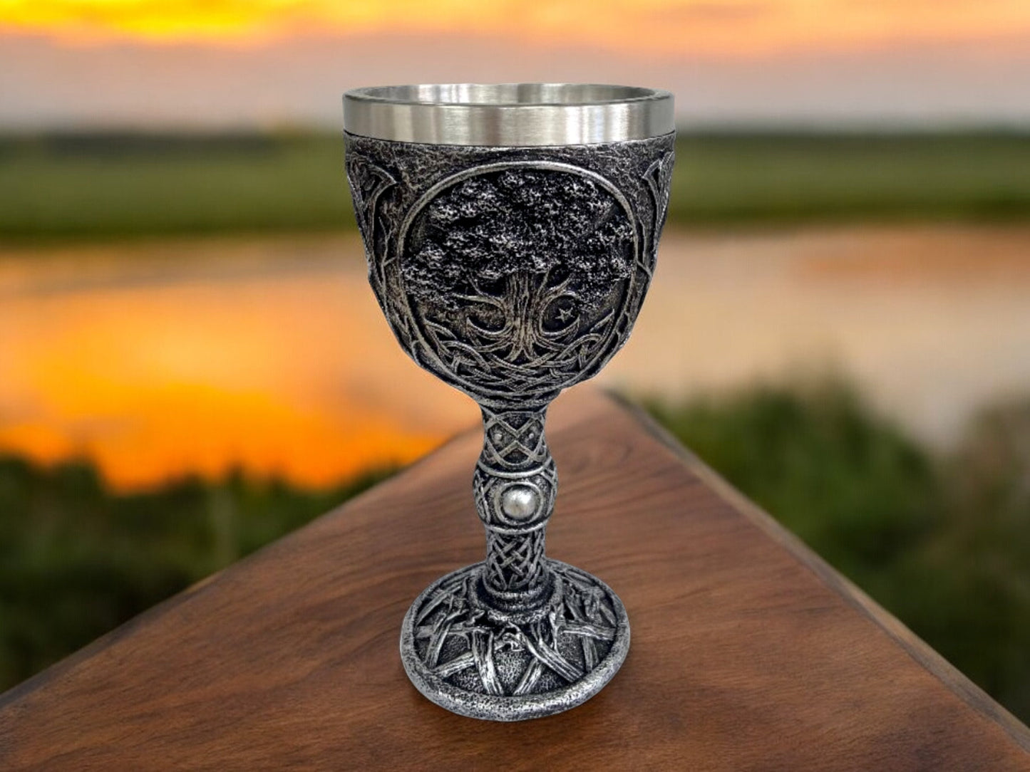 Tree of Life Pagan Wicca Goblet - Handcrafted Resin Chalice with Stainless Steel Insert - Spiritual Decor