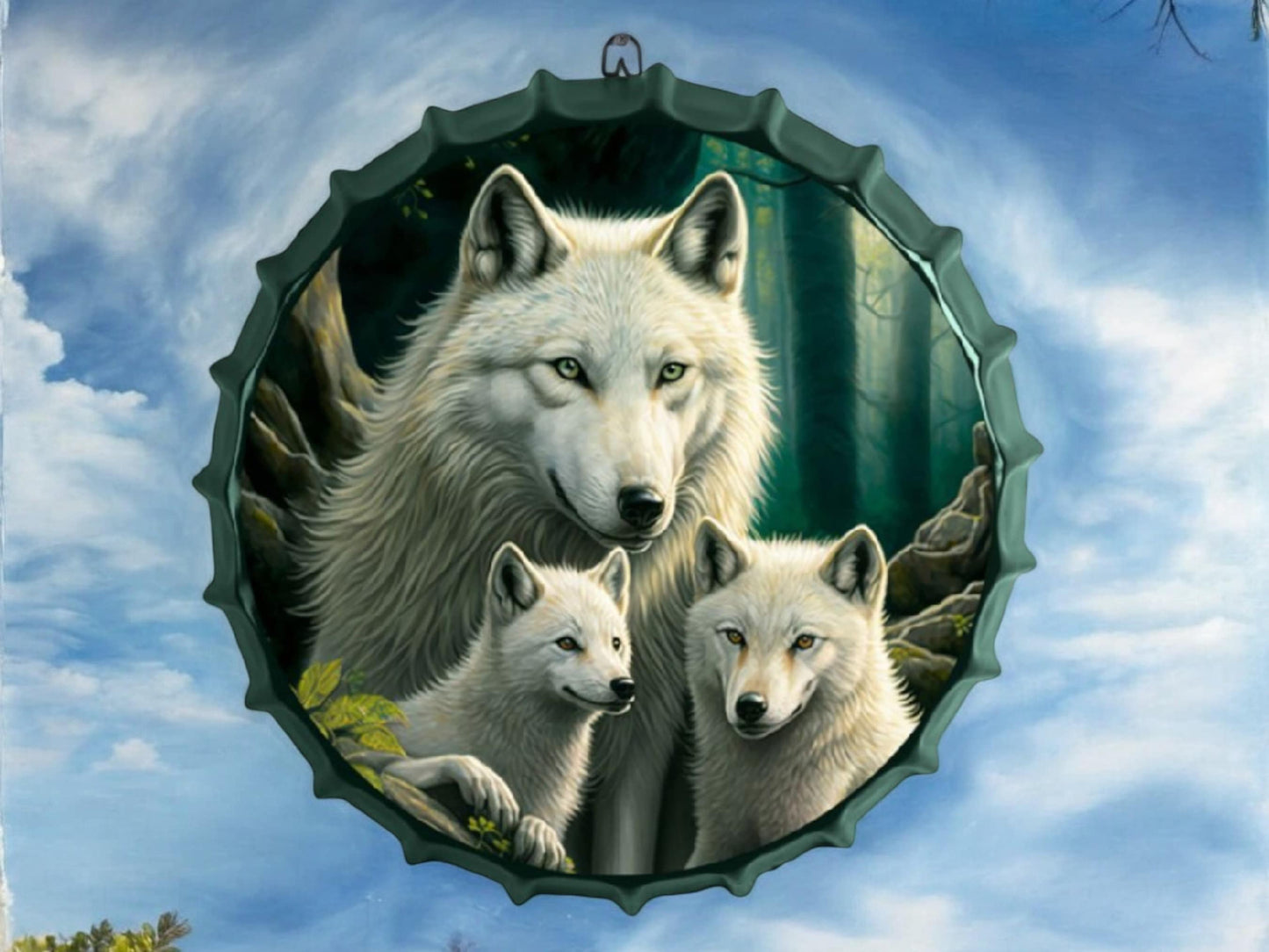 Majestic Wolf Family Metal Wall Art - 42cm Diameter, Ready to Hang, Nature Decor, Wildlife Metal Sign-Osiris Craftworks