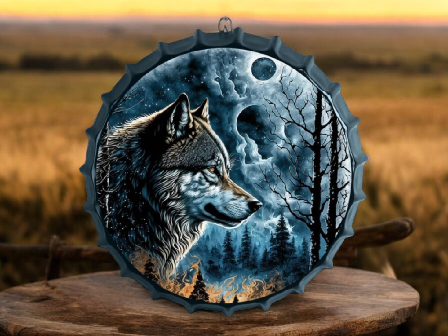 Metallwandkunst „Lone Wolf“ im Mondlicht – 42 cm Wolfsdekor aus Metall, fertig zum Aufhängen, Traum für Naturliebhaber, rustikale Heimdekoration