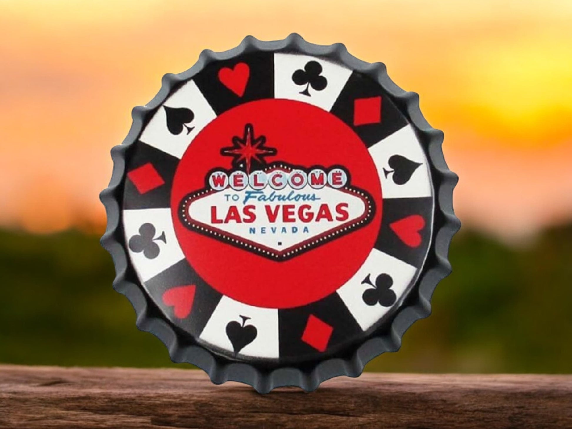 Welcome to Fabulous Las Vegas Metal Wall Art - Poker Chip Design, 40 cm Diameter, Ready to Hang-Osiris Craftworks