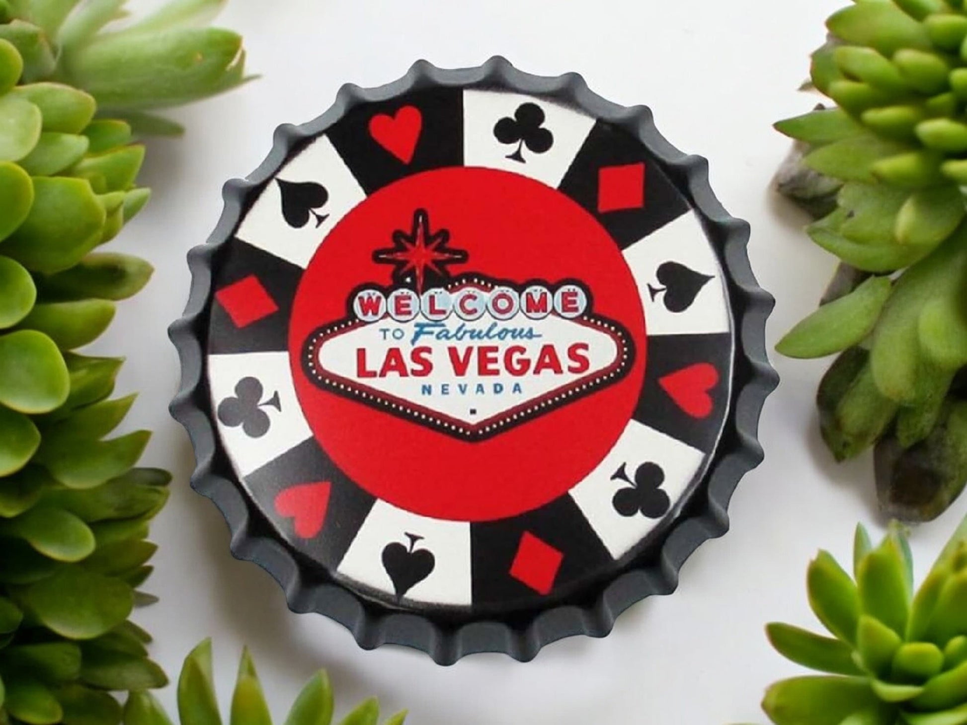 Welcome to Fabulous Las Vegas Metal Wall Art - Poker Chip Design, 40 cm Diameter, Ready to Hang-Osiris Craftworks