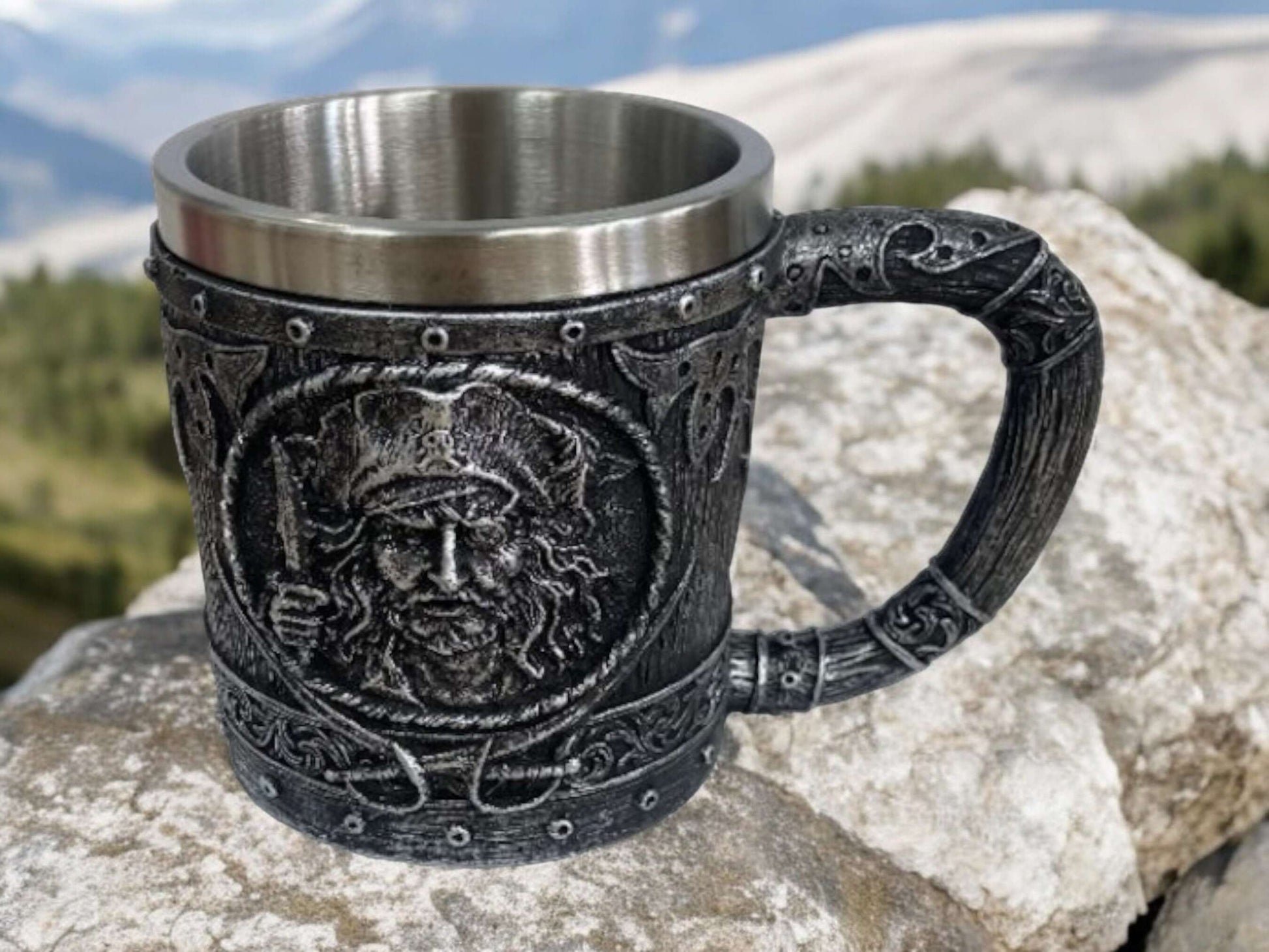 Pirate Resin Tankard - Handcrafted Gothic Mug, Stainless Steel Insert, Unique Pirate Decor-Osiris Craftworks