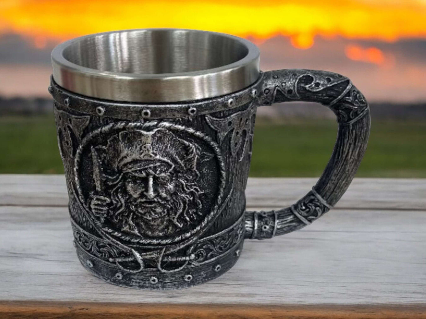 Pirate Resin Tankard - Handcrafted Gothic Mug, Stainless Steel Insert, Unique Pirate Decor-Osiris Craftworks