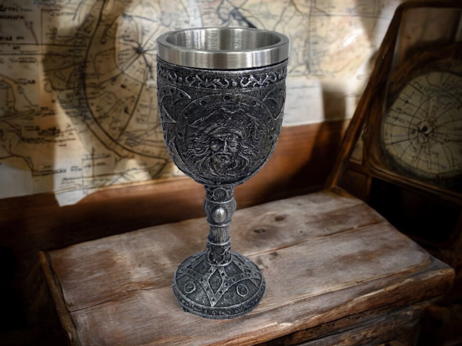 Handcrafted Pirate Goblet Resin Sculpture - Stainless Steel Insert - Medieval Fantasy Decor - Gothic Drinkware - Unique Pirate Gift-Osiris Craftworks