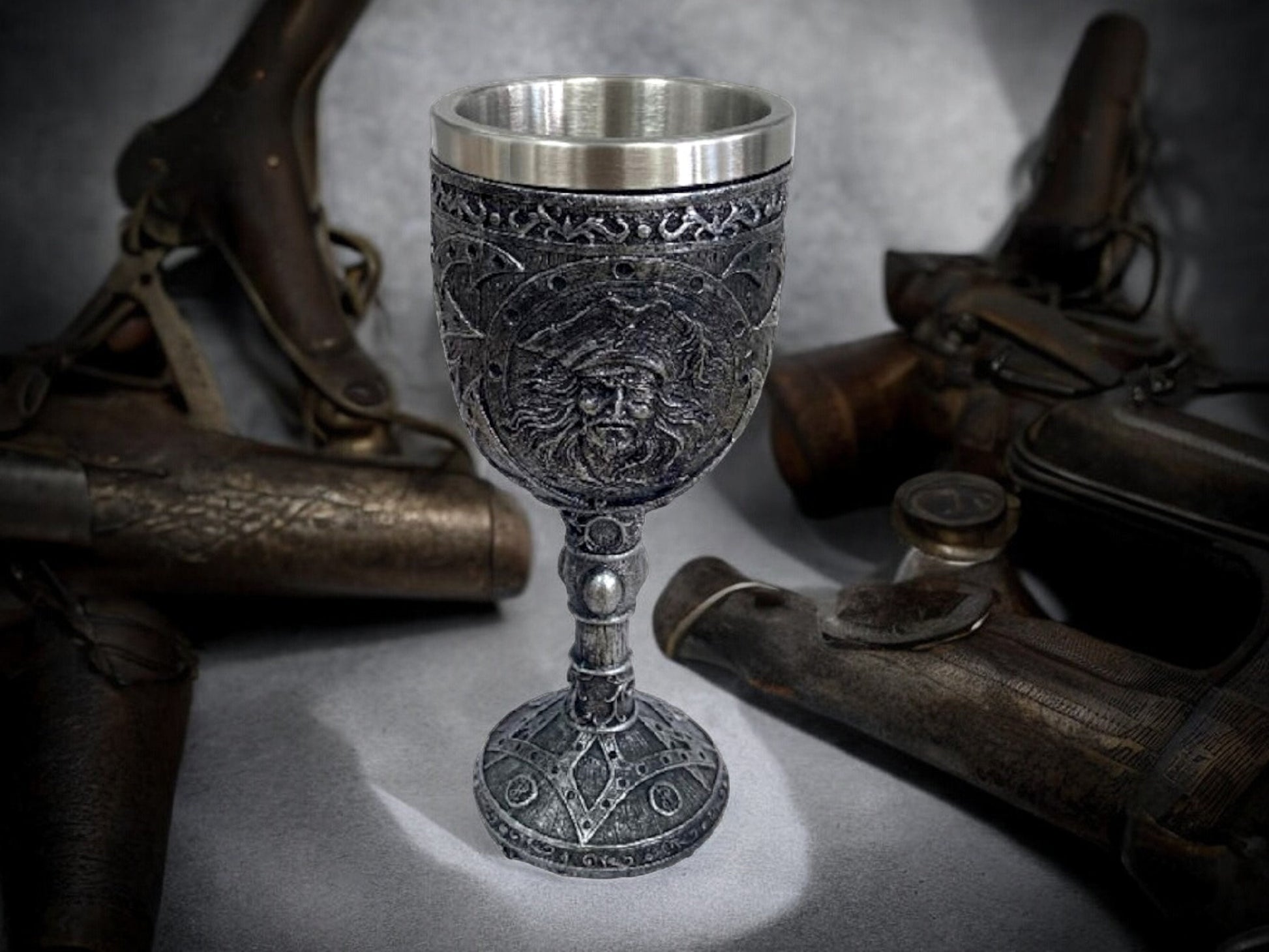 Handcrafted Pirate Goblet Resin Sculpture - Stainless Steel Insert - Medieval Fantasy Decor - Gothic Drinkware - Unique Pirate Gift-Osiris Craftworks