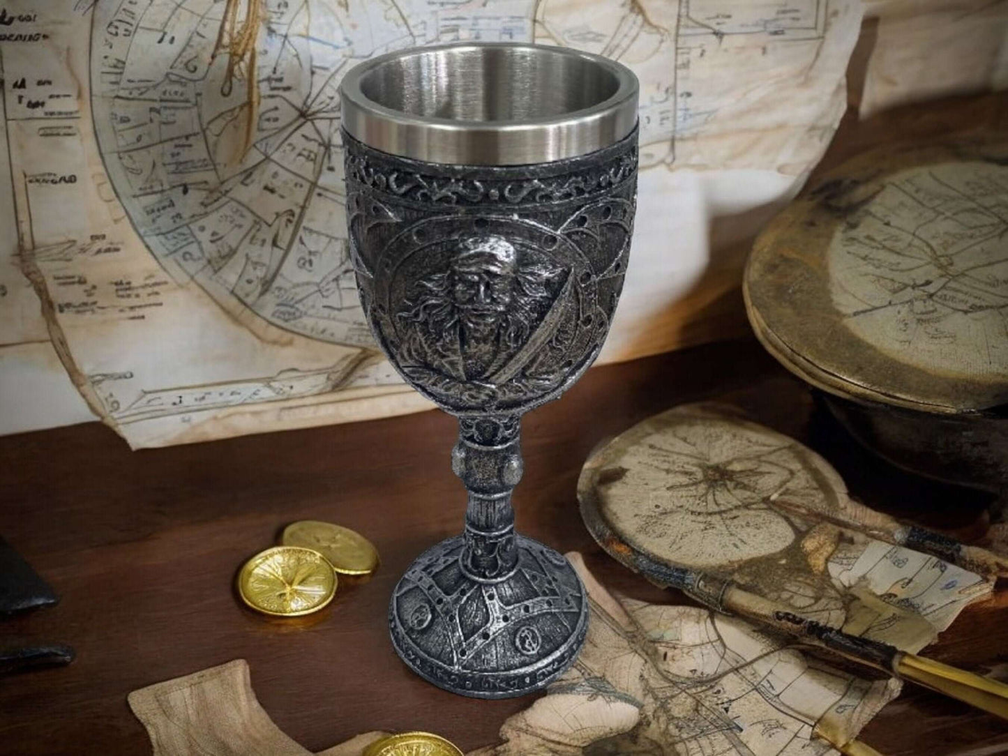 Pirate Skull Goblet with Stainless Steel Insert - Gothic Chalice, Medieval Drinkware, Pirate Mug, Viking Tankard, Unique Gift, Home Decor-Osiris Craftworks