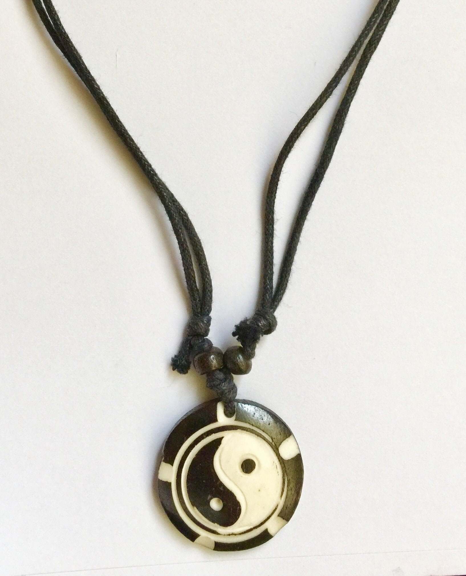 Hand Carved Tibetan Yin Yang Bone Pendant Necklace - Unique Buddhist Jewelry - Unisex Adjustable Length-Osiris Craftworks