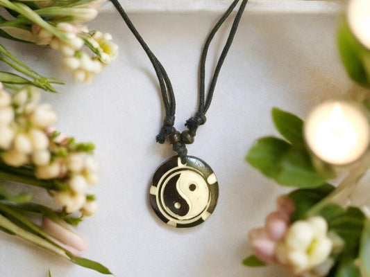 Hand Carved Tibetan Yin Yang Bone Pendant Necklace - Unique Buddhist Jewelry - Unisex Adjustable Length-Osiris Craftworks