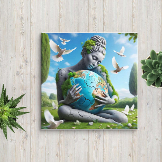 Enchanting Mother Earth Wall Canvas Eco-Friendly Decor, Healing Earth Artwork, Ethereal Feminine Beauty, Environmental Consciousness