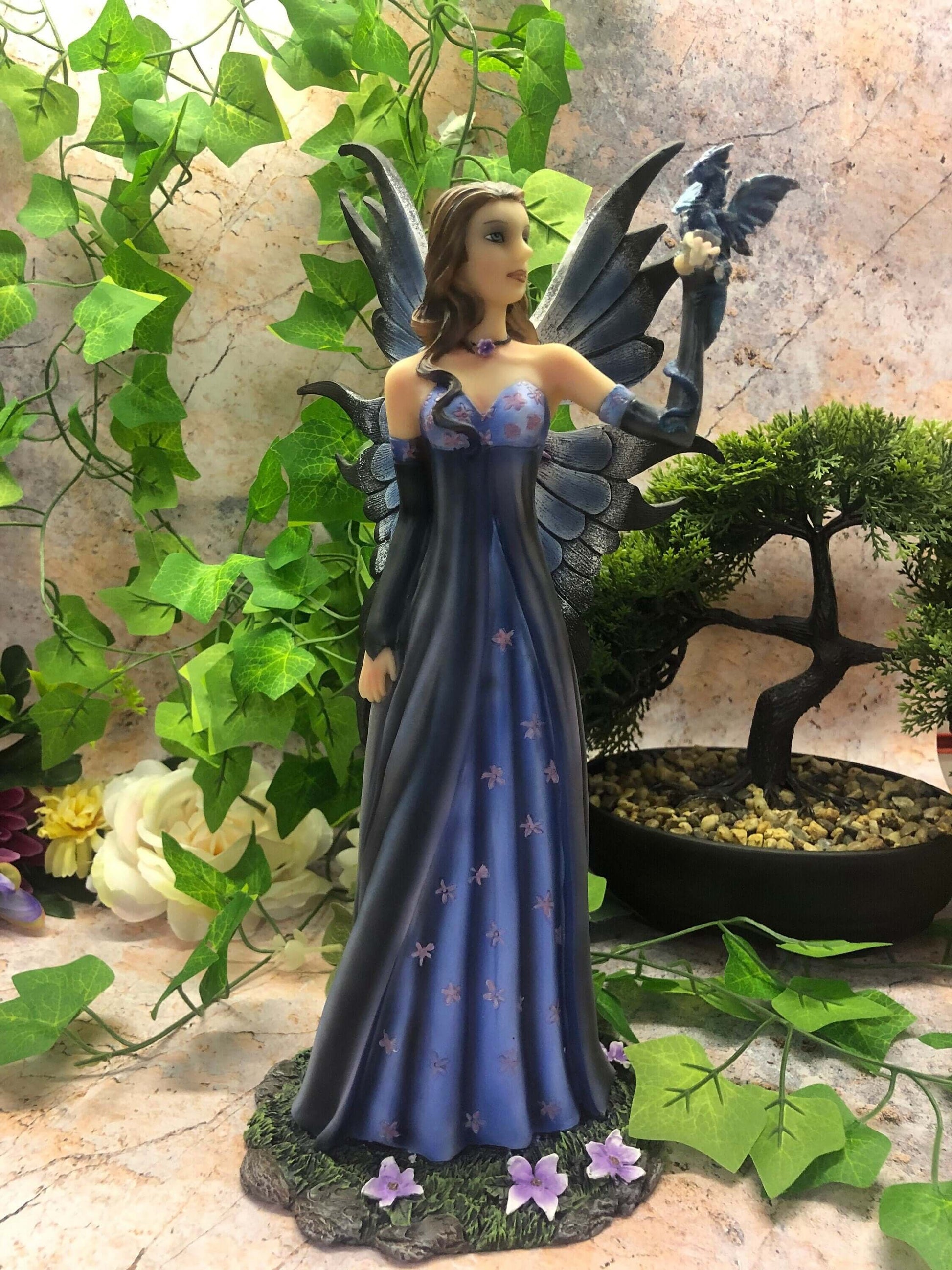 Elegant Enchanted Forest Fairy with Dragon Companion Figurine – Whimsical Enchantress Statue – Ethereal Home Decor, Fantasy Lover's Dream