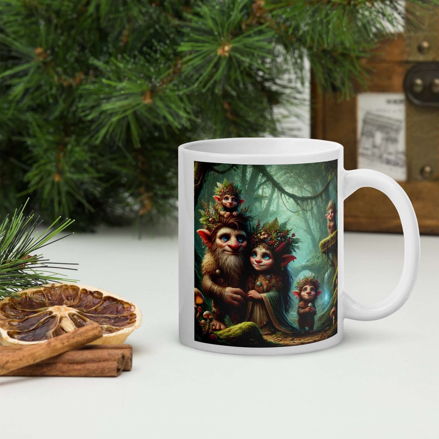 Zauberhafte Troll-Familientasse - Skandinavische Fantasy-Kunst, 11 oz Kaffee-/Teetasse, skurriles nordisches Dekor, einzigartiges Geschenk für Troll-Liebhaber