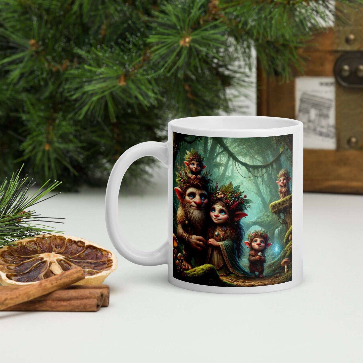 Tasse à café en forme de famille de trolls - Art fantastique scandinave, tasse à thé de 11 oz, décor nordique fantaisiste, cadeau unique pour les amateurs de trolls