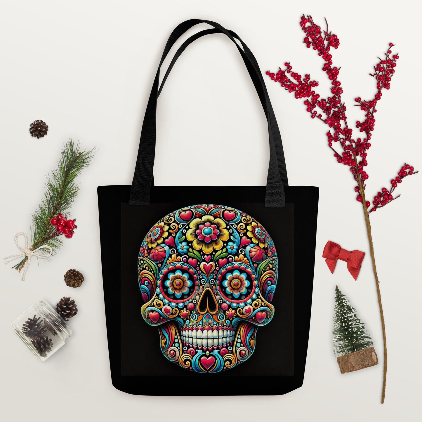 Vibrant Day of the Dead Skull Tote Bag - Colorful Sugar Skull Art - Dia de los Muertos Bag - Mexican Festival - Eco-Friendly Reusable Bag-Osiris Craftworks