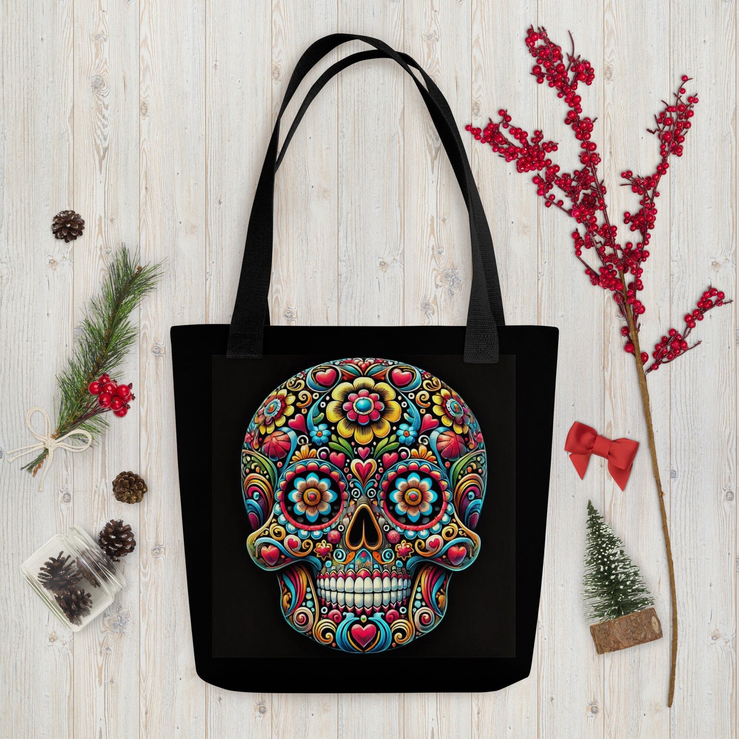 Vibrant Day of the Dead Skull Tote Bag - Colorful Sugar Skull Art - Dia de los Muertos Bag - Mexican Festival - Eco-Friendly Reusable Bag-Osiris Craftworks