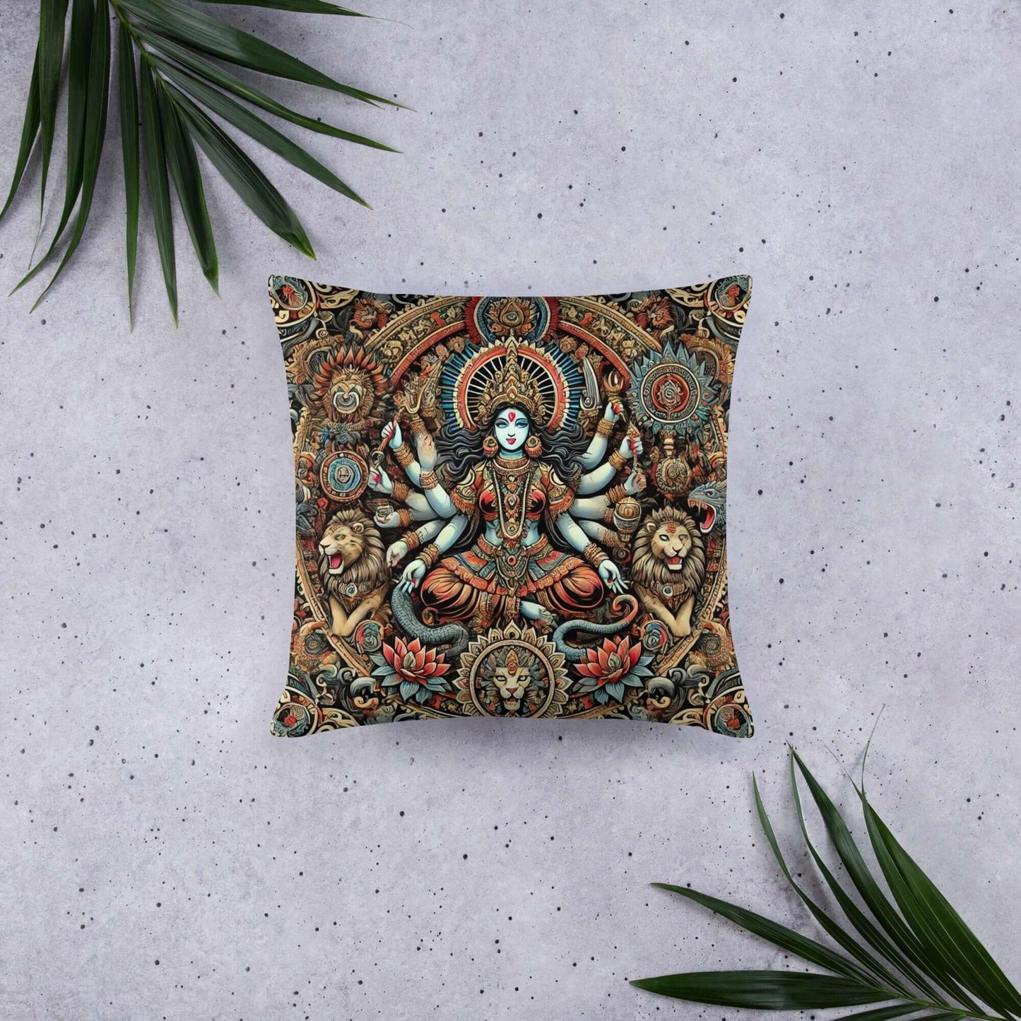 Coussin décoratif à motifs hindous vibrants de la déesse antique Kali