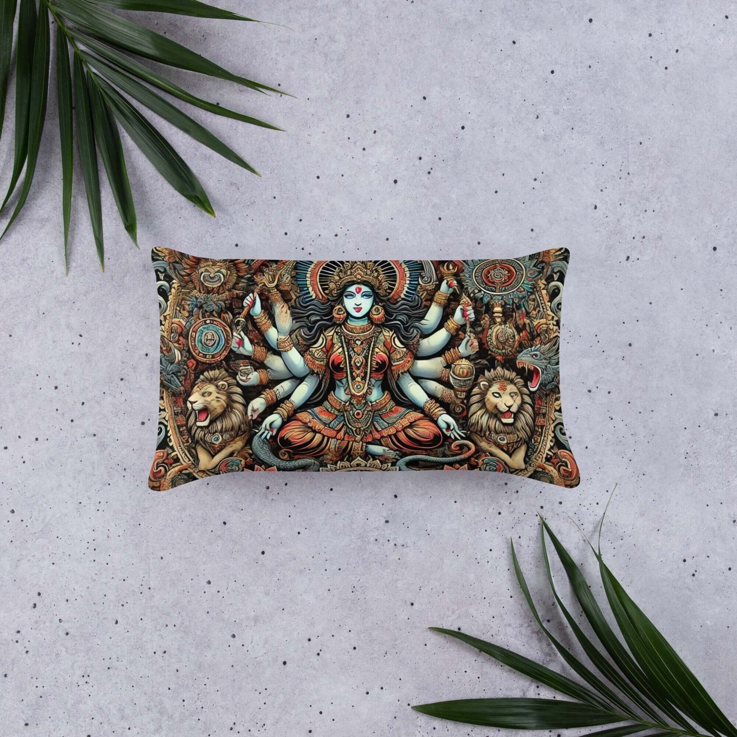 Vibrant Ancient Goddess Kali Hindu Motifs Cushion Decorative Throw Pillow