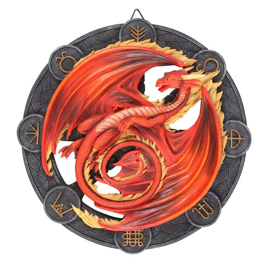 Anne Stokes Mabon Dragon Sabbat Symbols 3D Resin Wall Art Plaque - Mystical Gothic Decor