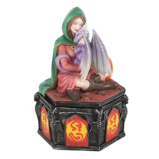 Anne Stokes 'Safe Haven' Dragon and Elf Resin Box - Fantasy Treasure Keepsake (18x12cm)
