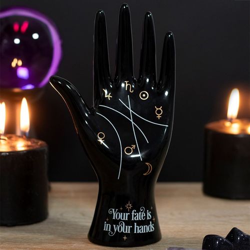 Black Ceramic Palmistry Hand Ornament Chiromancy Fortune Telling Gothic Decor