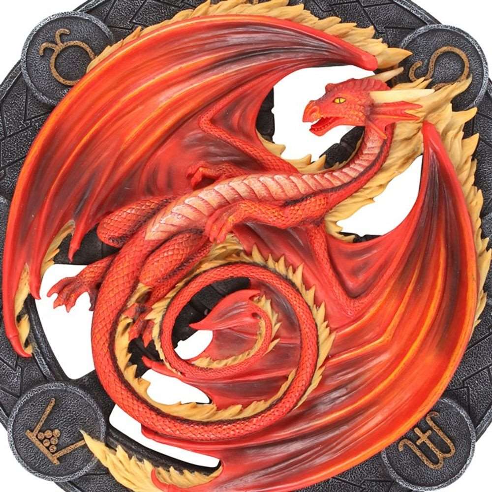 Anne Stokes Mabon Dragon Sabbat Symbols 3D Resin Wall Art Plaque - Mystical Gothic Decor