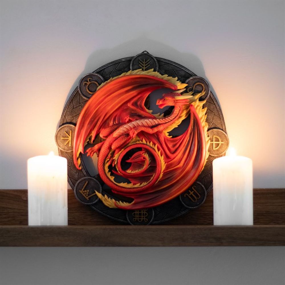 Anne Stokes Mabon Dragon Sabbat Symbols 3D Resin Wall Art Plaque - Mystical Gothic Decor