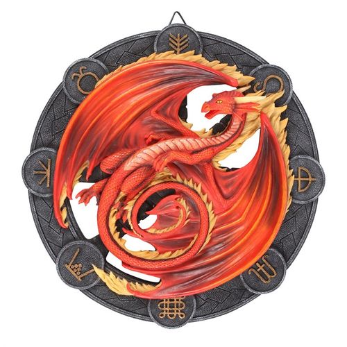 Anne Stokes Mabon Dragon Sabbat Symbols 3D Resin Wall Art Plaque - Mystical Gothic Decor