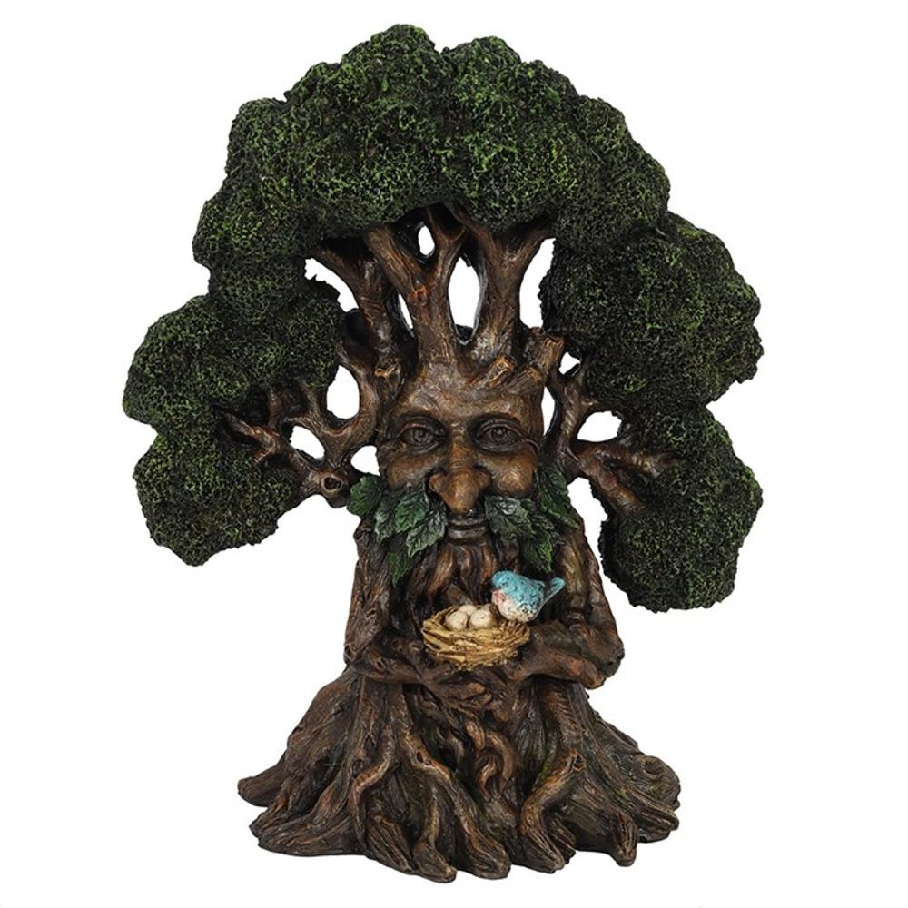 Intricate Green Man Tree Sculpture with Bird & Nest - Symbol of Rebirth | 32cm