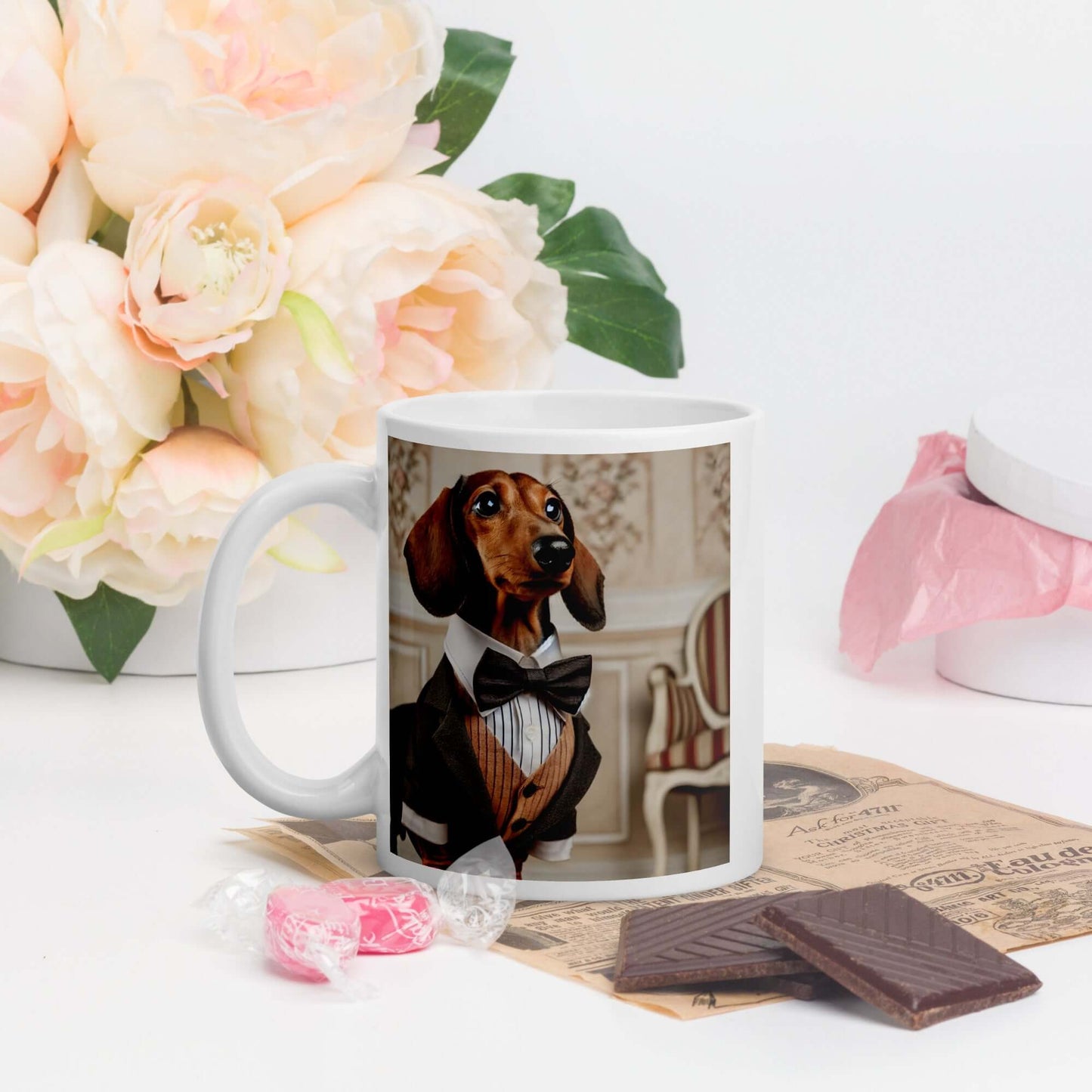 Elegant Dachshund in Tuxedo Mug | Adorable 11oz Coffee Cup | Perfect Gift for Dog Lovers | Classy Daschund Mug