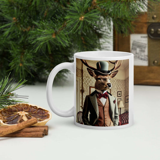 Regal Stag in Victorian Suit Mug | 11oz Coffee Cup | Unique Gift for Animal Lovers | Elegant Stag Mug for Him or Her