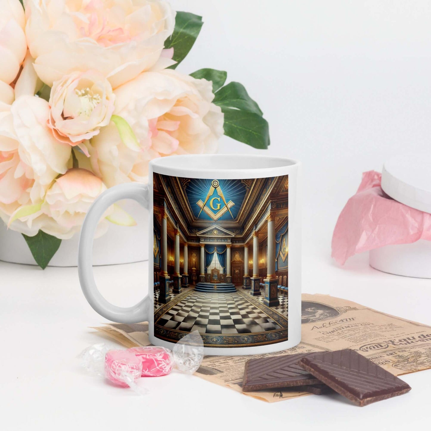 Freemason Lodge 11oz Mug | Masonic Symbolism Coffee Cup | Elegant Freemason Gift