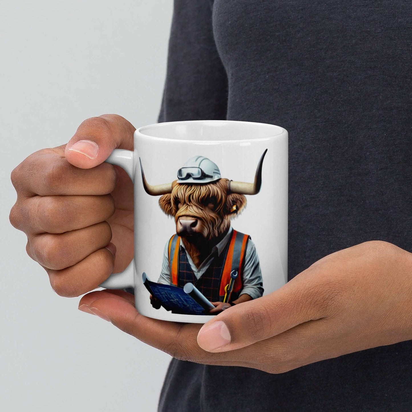 Highland Cow Engineer Mug – 11oz Fun Animal-Themed Coffee Cup for Engineers and Cow Lovers