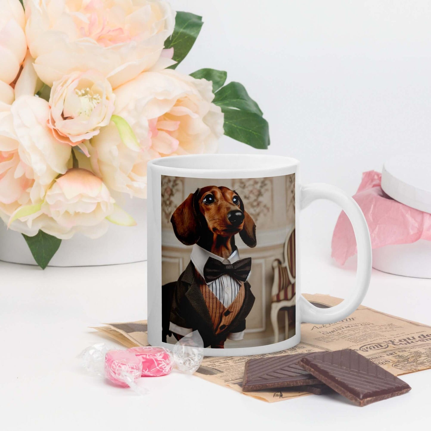 Elegant Dachshund in Tuxedo Mug | Adorable 11oz Coffee Cup | Perfect Gift for Dog Lovers | Classy Daschund Mug