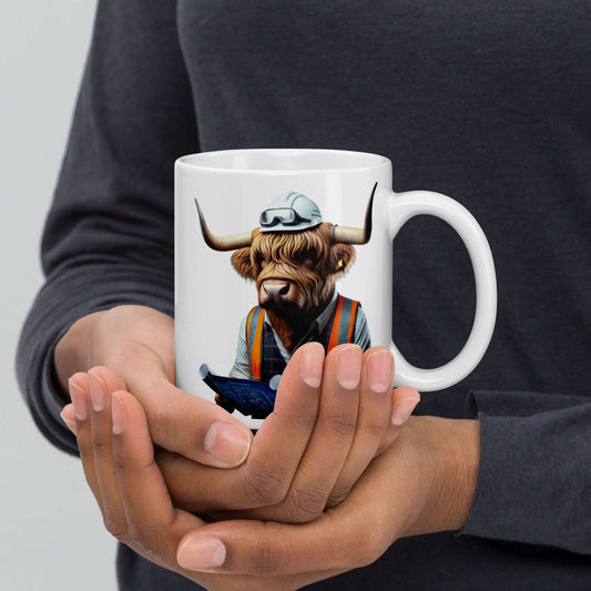 Highland Cow Engineer Mug – 11oz Fun Animal-Themed Coffee Cup for Engineers and Cow Lovers