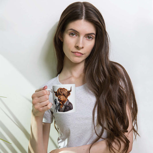 Highland Cow Singer Mug – 11oz Fun Animal-Themed Coffee Cup with Rock Star Style